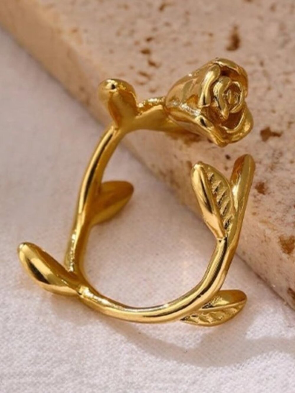NEW 18K Gold Plated Rose Flower Leaf Ring